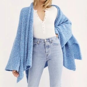 Free People BFF Sky Blue Plush Slouchy Open-Front Cardigan Medium Like New